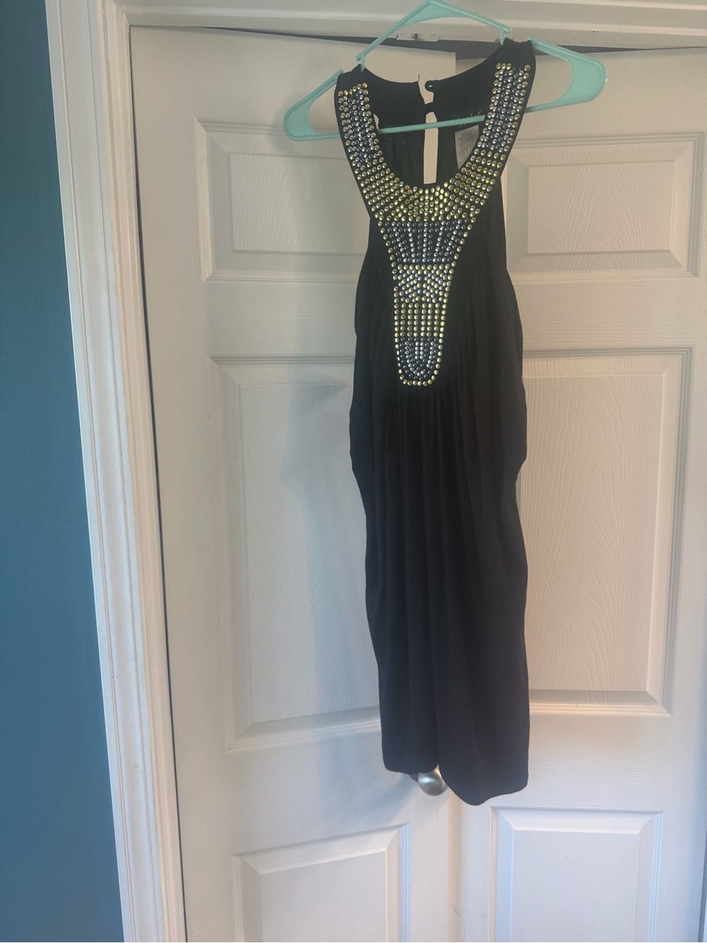 Embellished Black Mini Dress with Jewel Halter